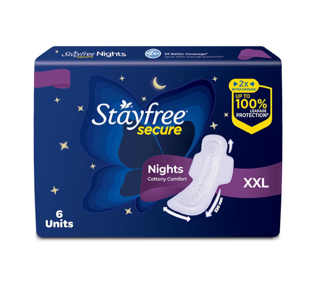 Stayfree Secure Night Sanitary Pads with Cottony Soft Cover – 6 pcs (Pack of 1)