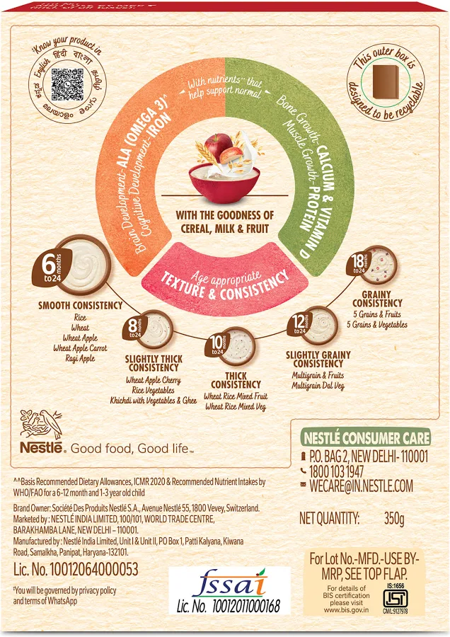 nestlé cerelac wheat apple baby food cereal – fruity wheat variant (250 g)