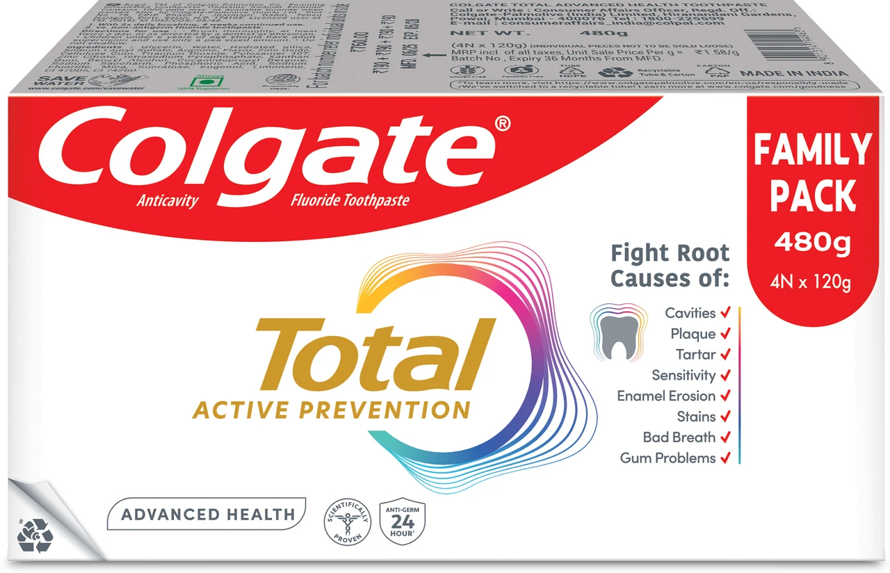 colgate total advanced healthy toothpaste – 480 g (pack of 4)
