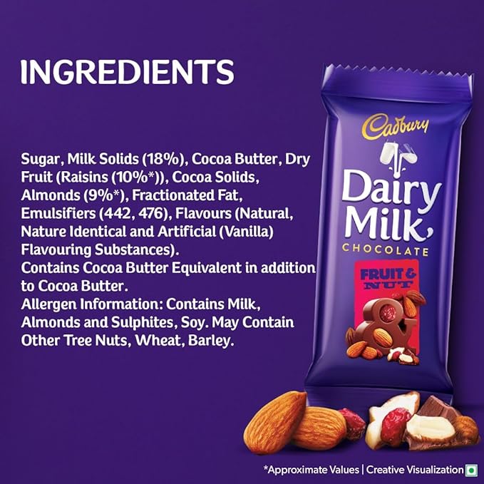 cadbury dairy milk fruit & nut chocolate bars (12 × 36 g)