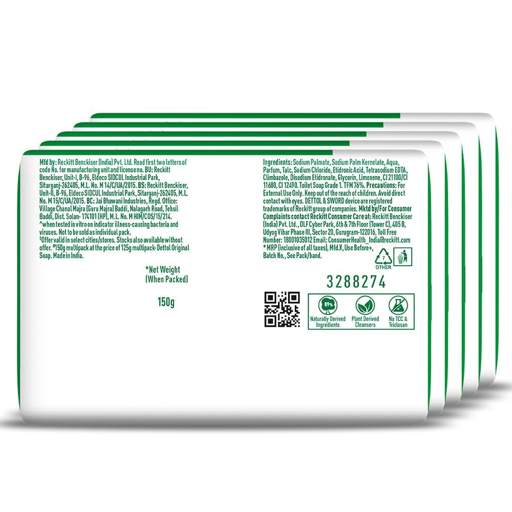 dettol original bathing soap bar with 12hr protective shield – 150 g (pack of 5)