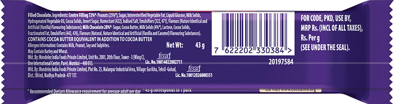 cadbury fuse peanut & caramel filled chocolate bars – 15 × 43 g