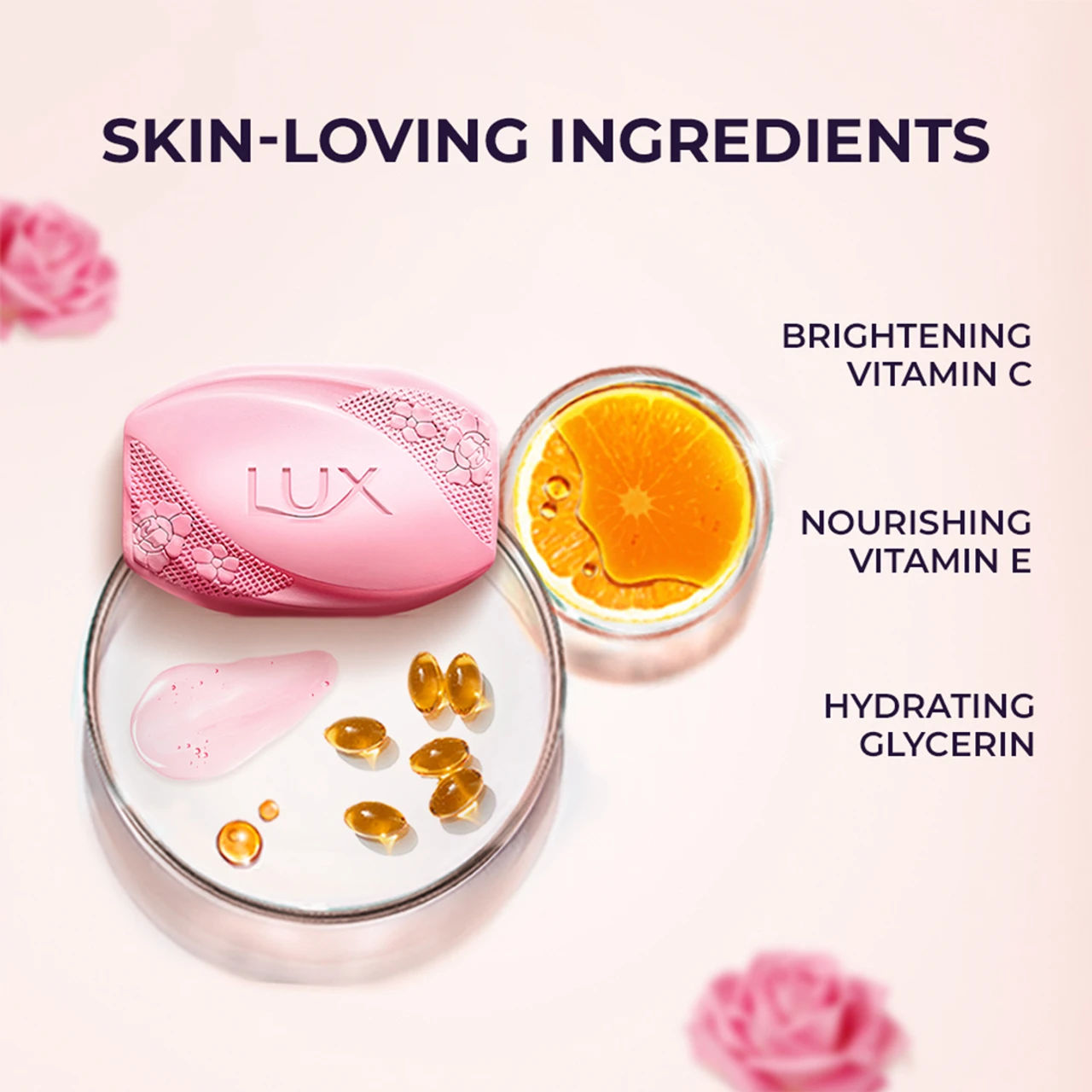 lux soft glow rose & vitamin e bathing soap – buy 4 get 1 free (5 x 150 g)