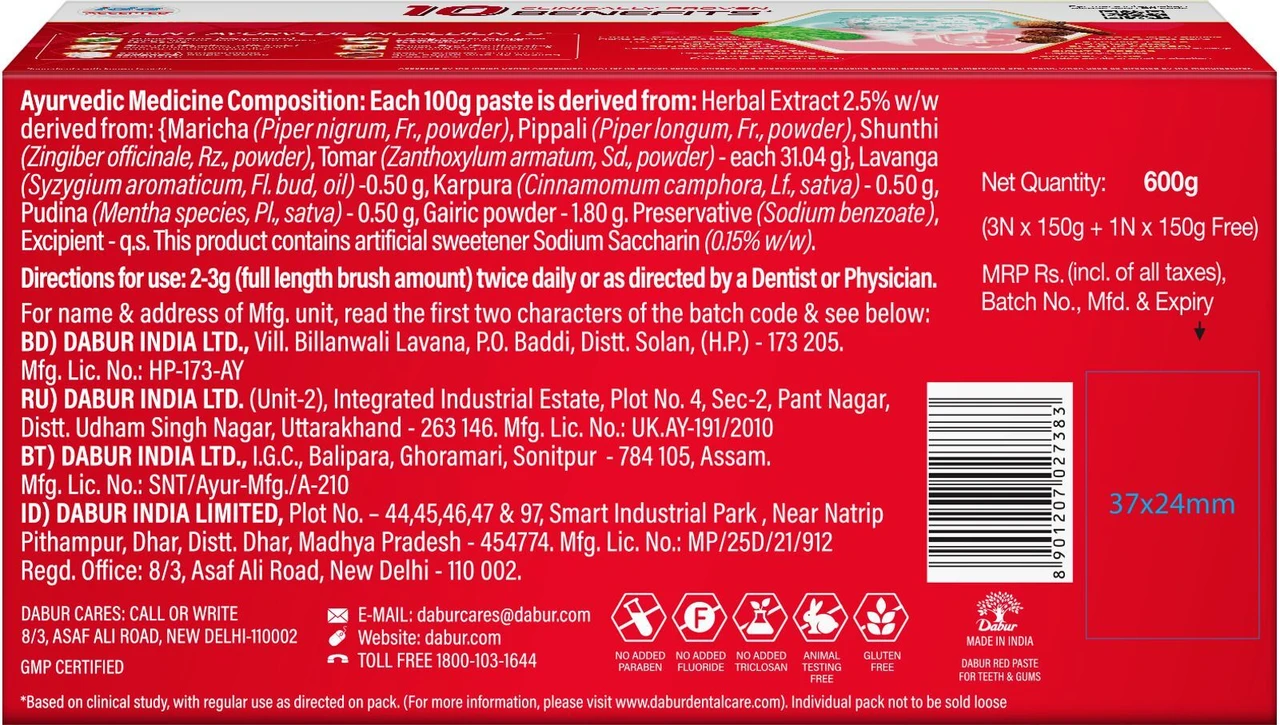 dabur red paste complete cavity protection toothpaste – 450 g (pack of 3)