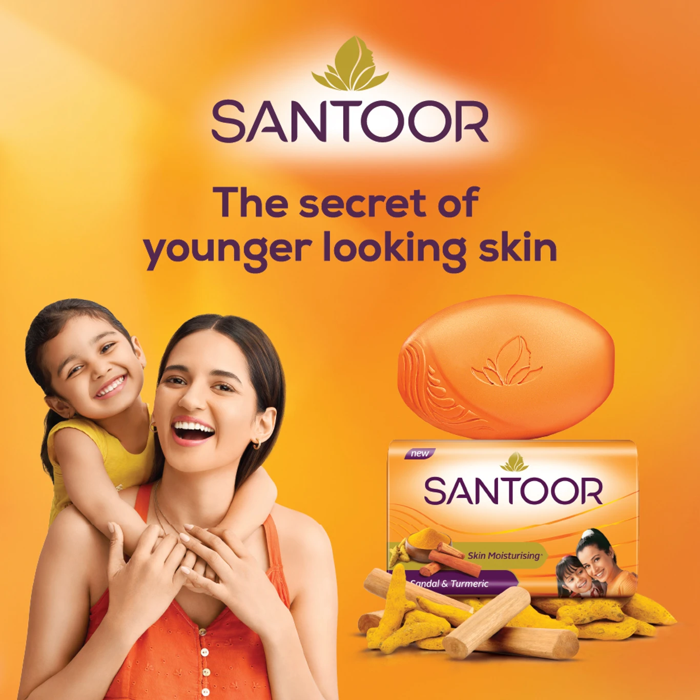 santoor skin moisturizing sandal & turmeric bathing bar – 8 × 125 g