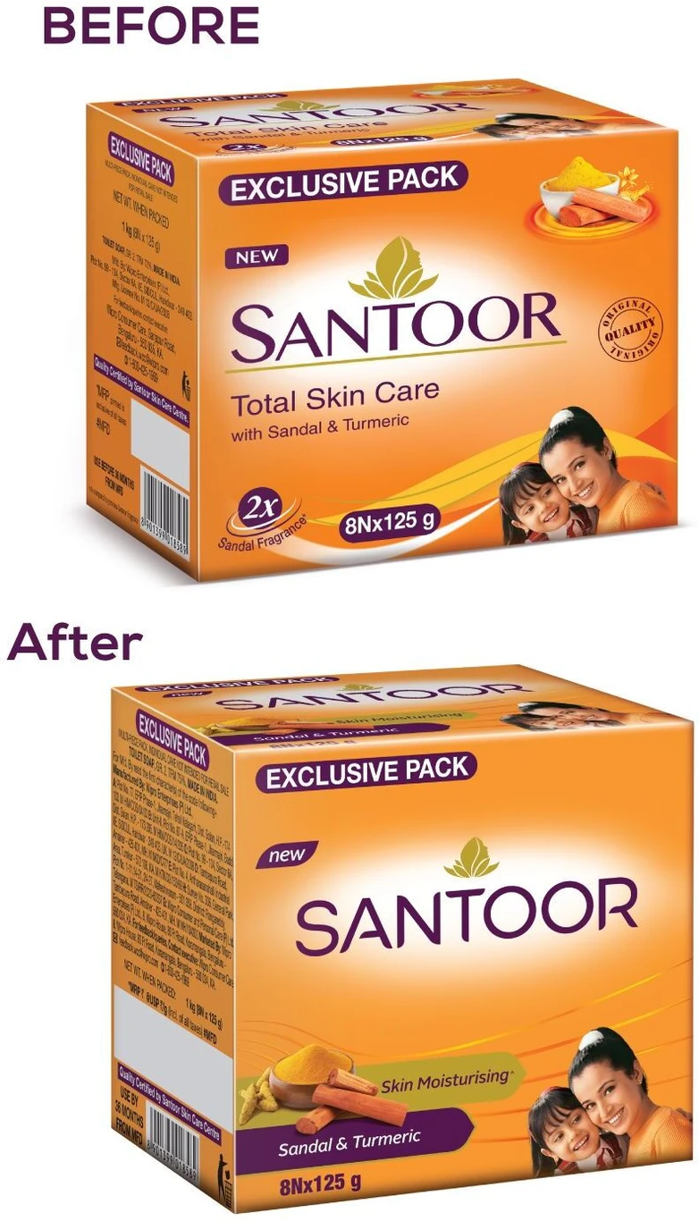 santoor skin moisturizing sandal & turmeric bathing bar – 8 × 125 g