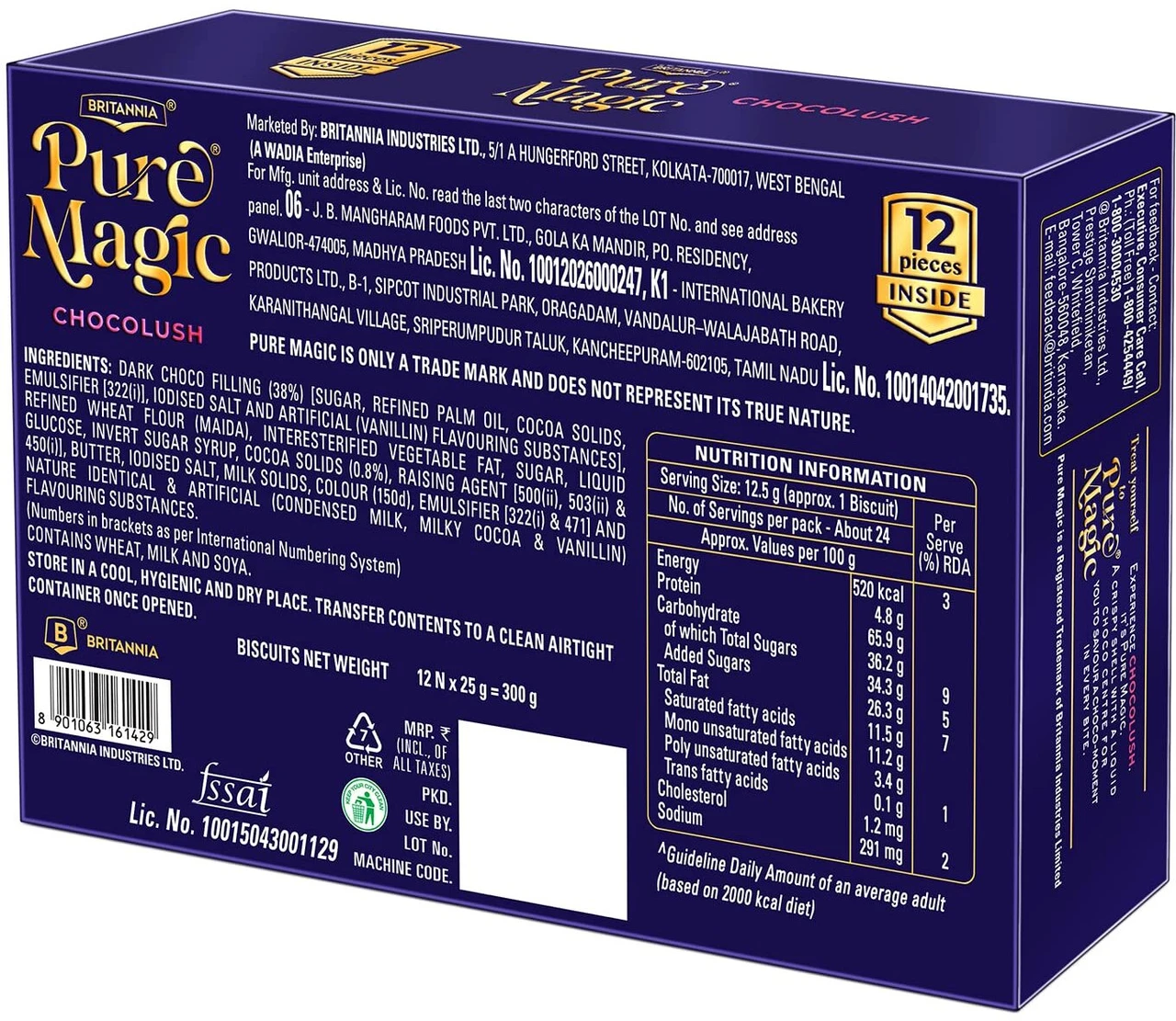 Britannia Pure Magic Chocolush Cream Cracker Biscuits (300 g)