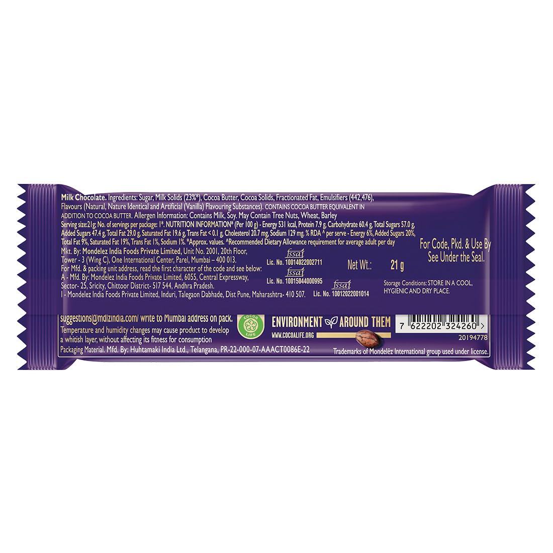 Cadbury Dairy Milk Chocolate Bar – 20.2 g