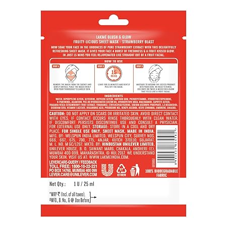 Lakme Strawberry Glow Sheet Mask – 25 ml