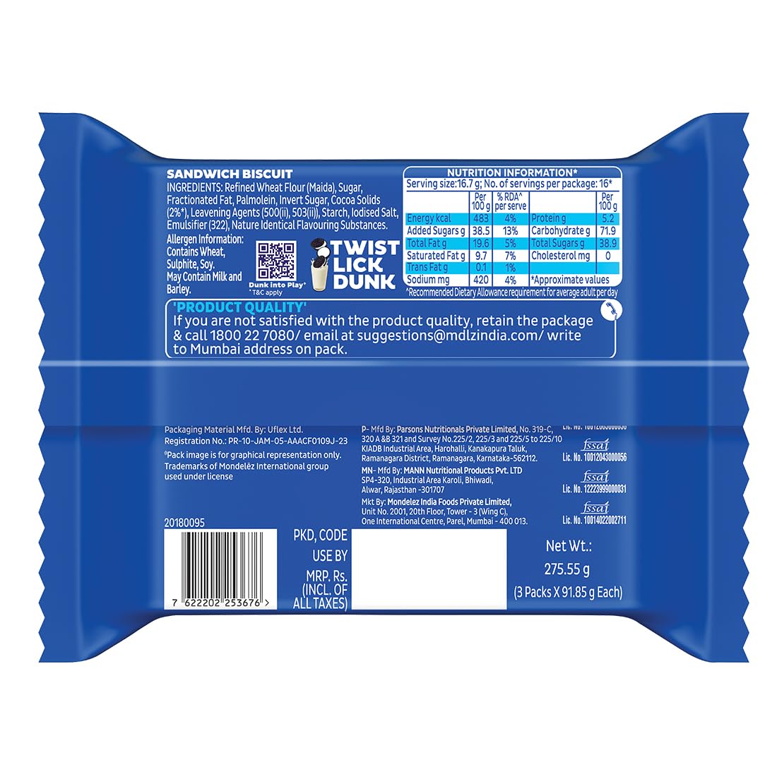 Cadbury Oreo Vanilla Cream Biscuits – 288.75 g